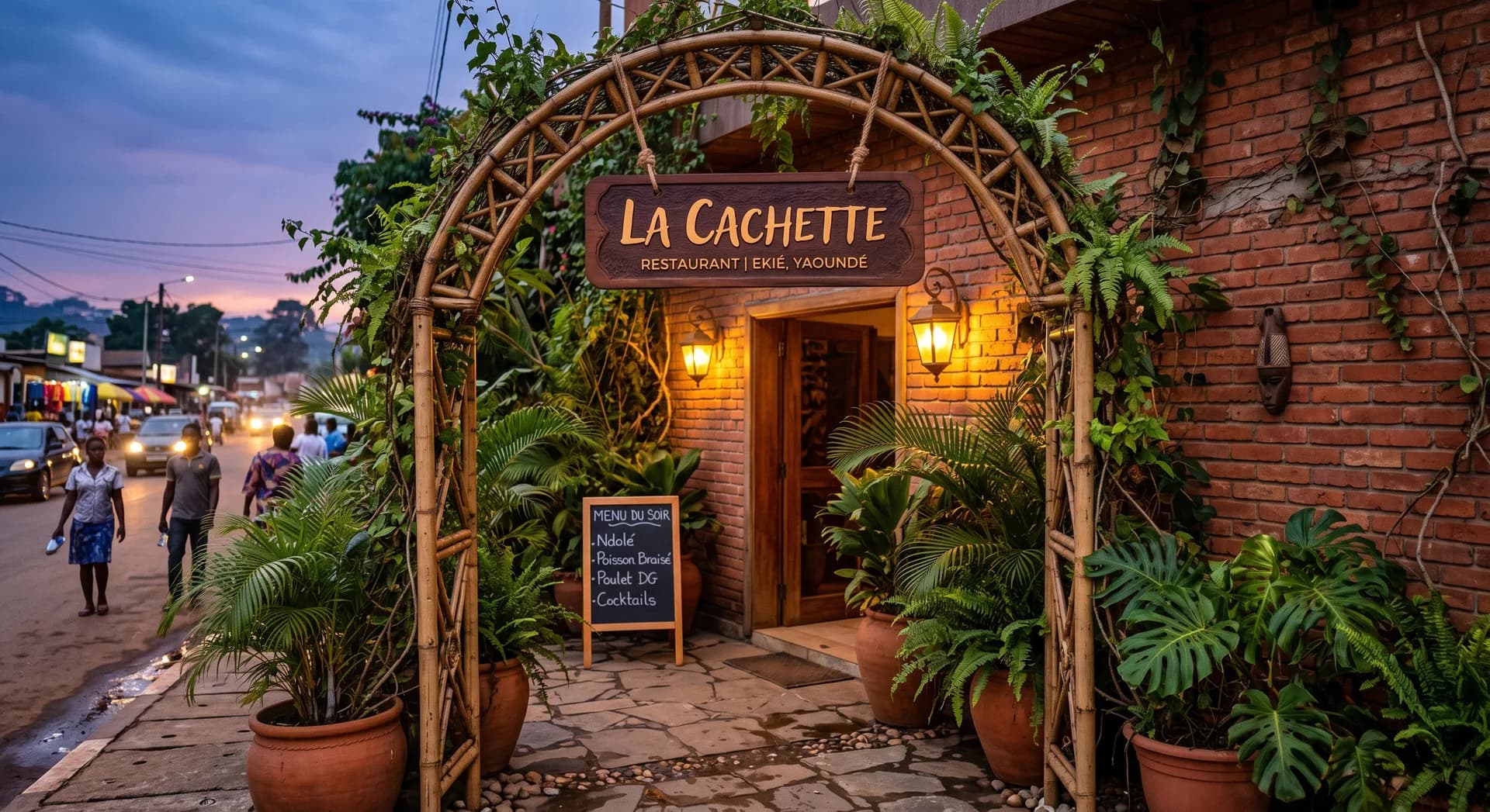 Entrée bambou de La Cachette, restaurant-bar Vintage Africain à Ékié, Yaoundé